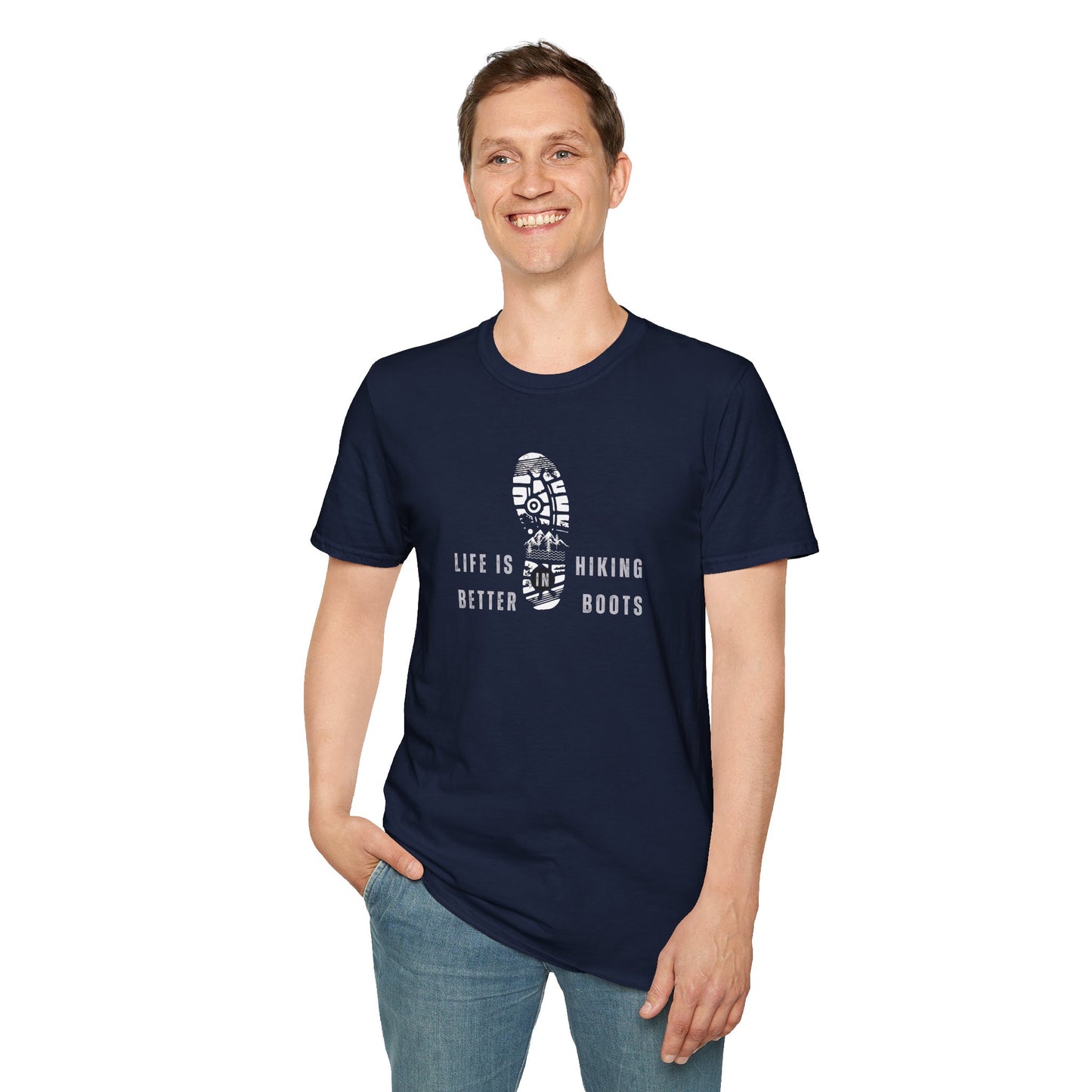 Hiking Unisex Softstyle T-Shirt: Life is Better with Hiking Boots