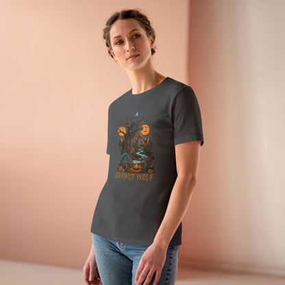 Summit Wolf Women's Tee with Howling Wolf Tree Graphic