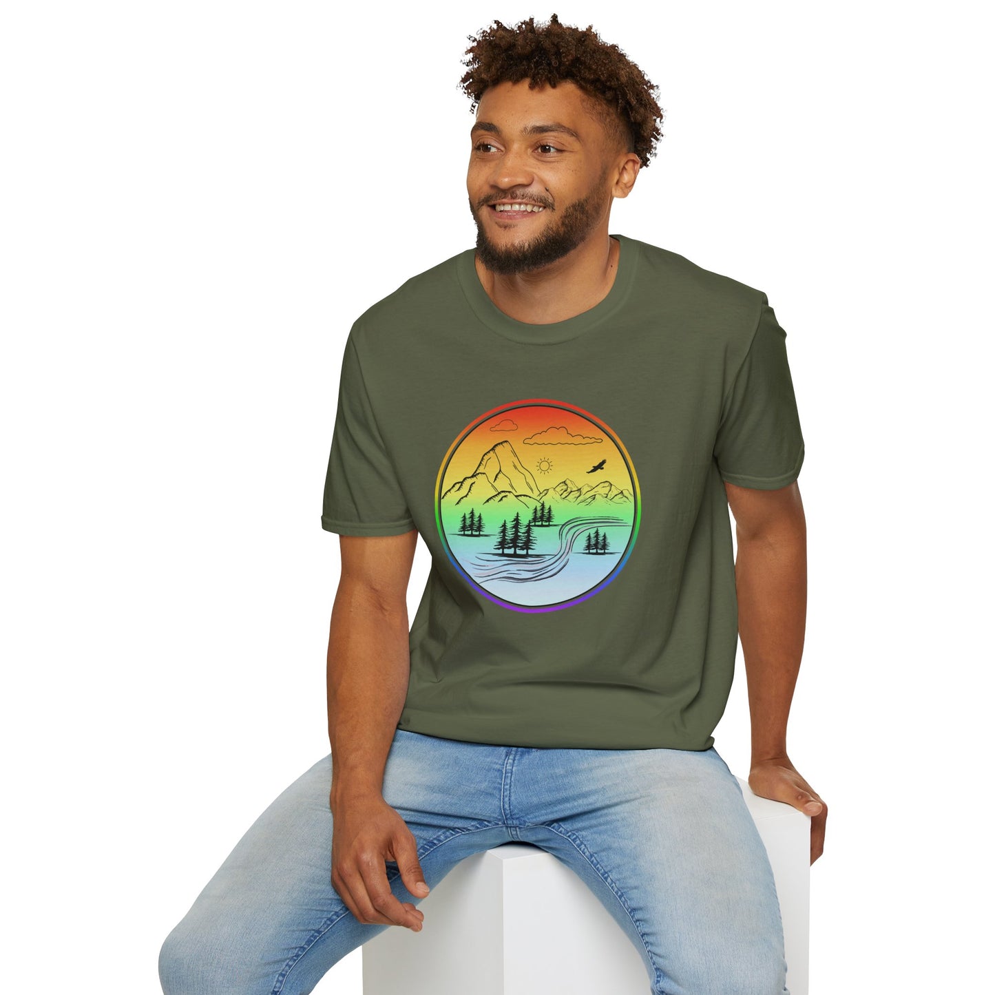 Colour Mountain Scene Unisex Softstyle T-Shirt