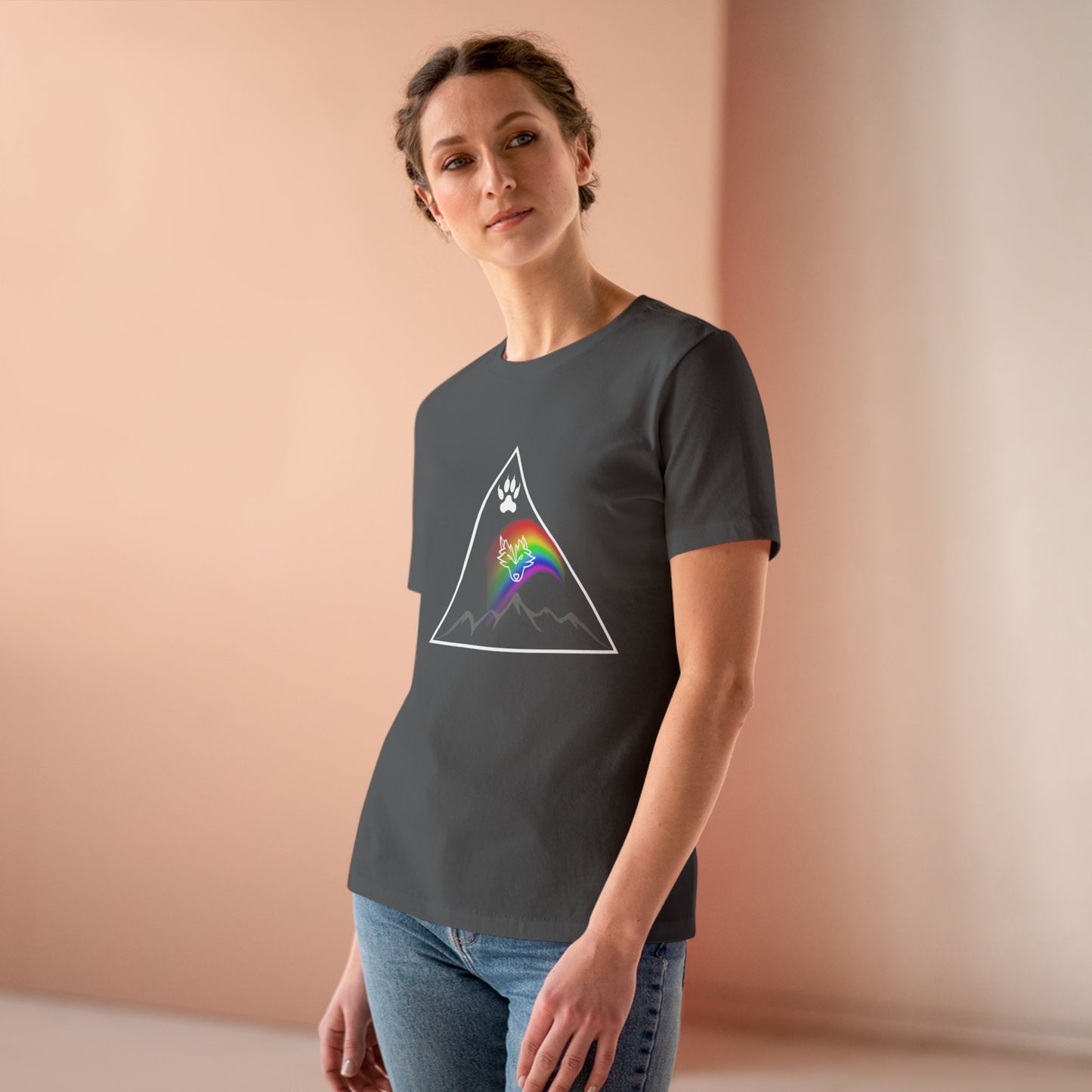 Mountain Rainbow Wolf Women's Cotton Tee